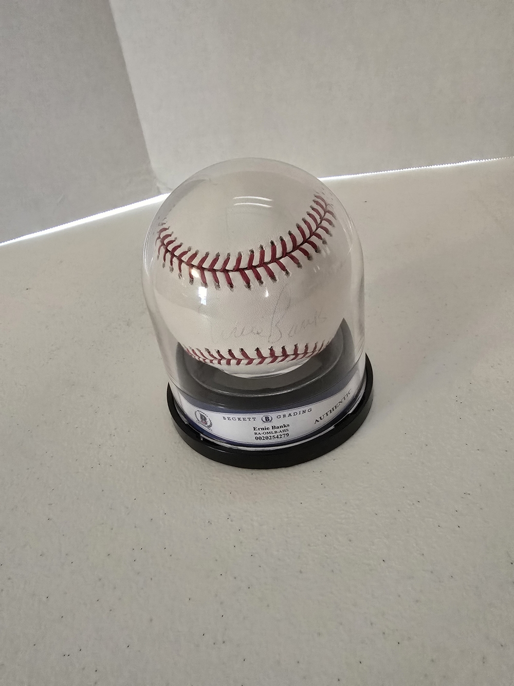 Ernie Banks Signed Encapsulated Baseball Inscription Mr. Cub BAS COA